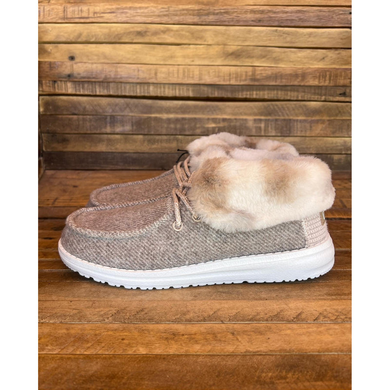 HEYDUDE Women's Britt Canvas Faux-Fur Trim Lace-Up Cold Weather Booties