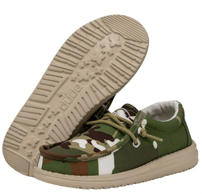 Scarpe Hey Dude Wally Youth - Mocassini In Cotone Camoscio Verde Per Bambini - Foto 4