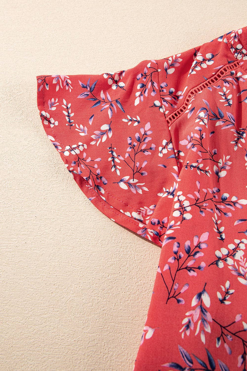 Floral Short Sleeve Crinkled Summer Blouse