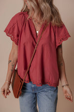 Floral Embroidered Short Sleeve Summer Blouse