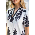 Split Neck Short Sleeve Print Top
