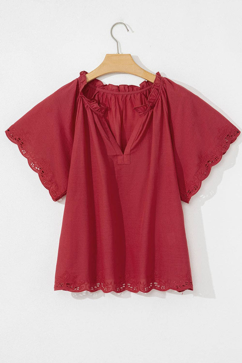 Floral Embroidered Short Sleeve Summer Blouse