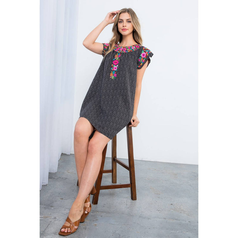 Embroidered Short Sleeve Dress