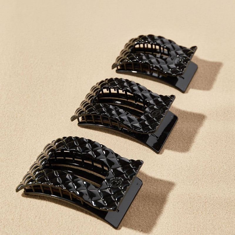 Flat Rectangle Hair Clip | Jet Black Quilted