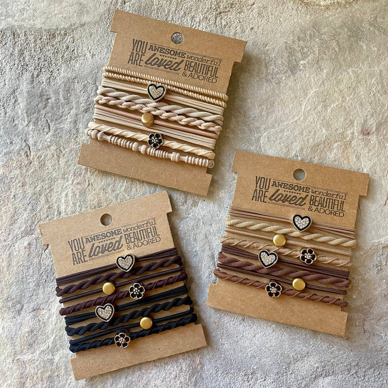 Charm Hair Ties on Kraft Card | Brown & Black