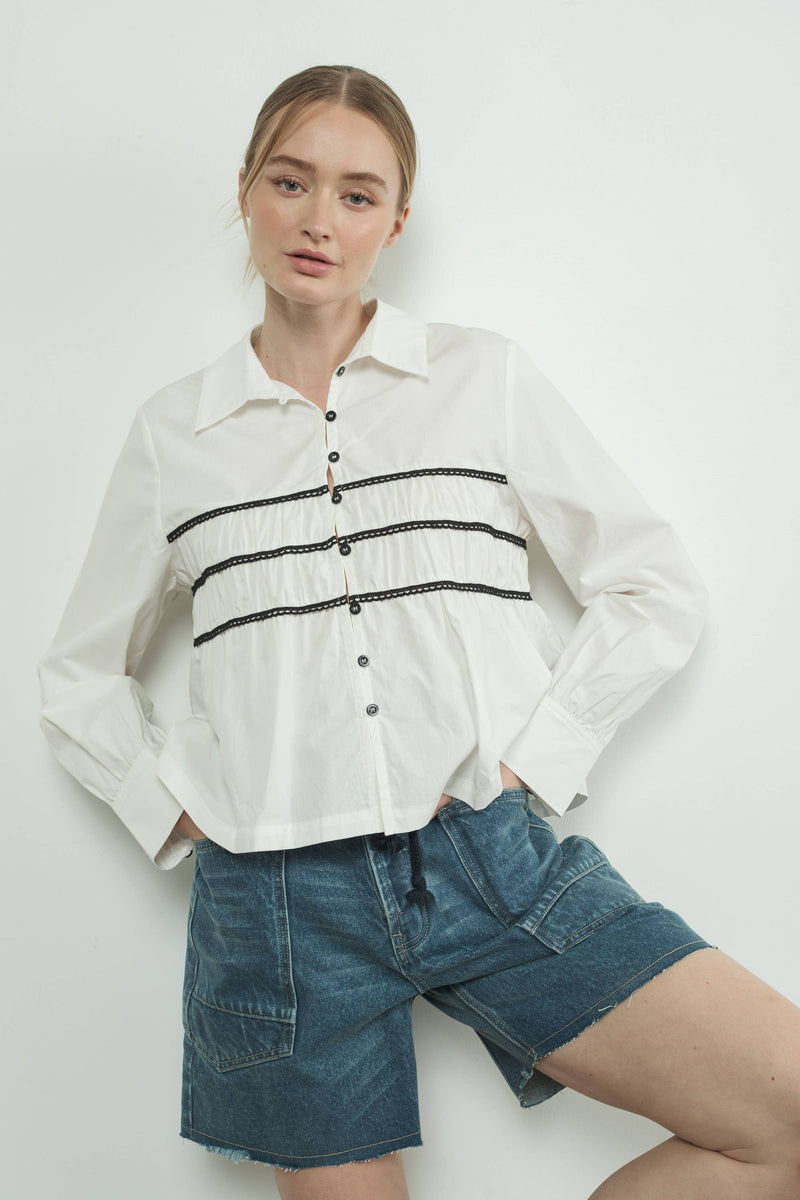CONTRAST LACE BABYDOLL BUTTON DOWN SHIRTS