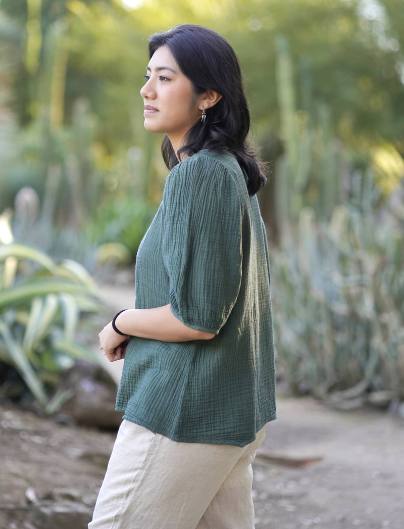 Coralee Double Cotton Gauze Top Green