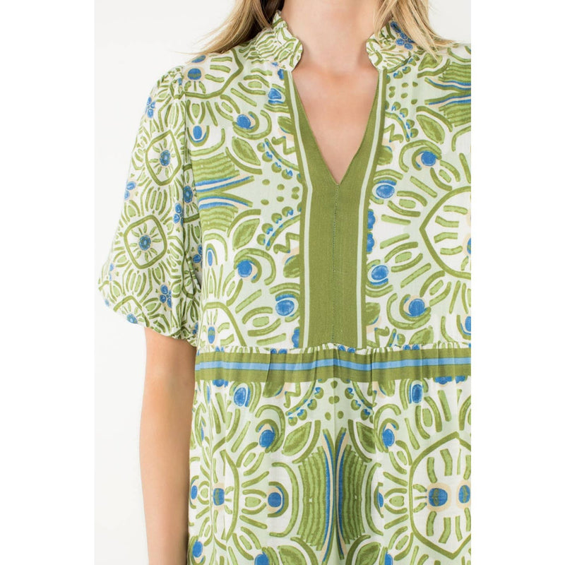 Puff Sleeve Abstract Print Dress