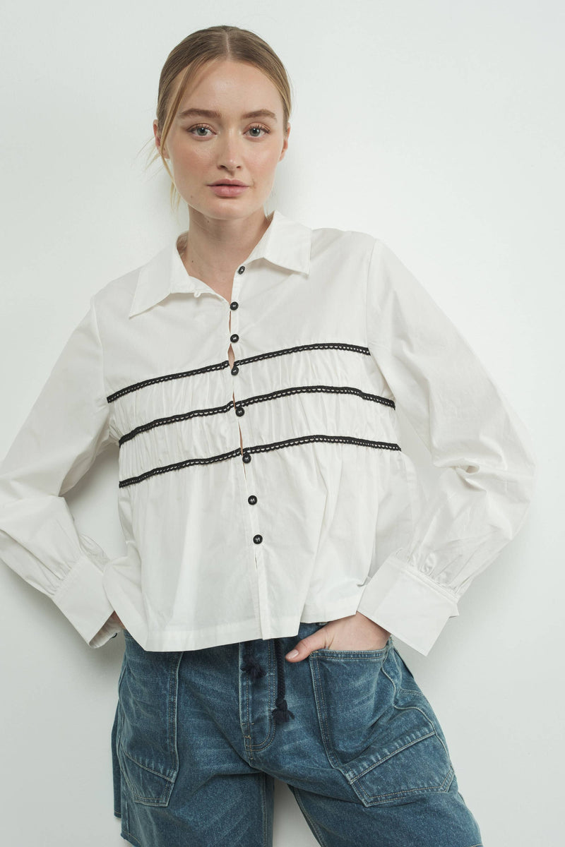 CONTRAST LACE BABYDOLL BUTTON DOWN SHIRTS