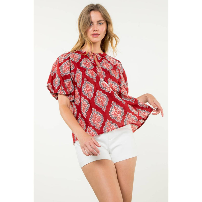 Puff Sleeve Tassel Tie Top