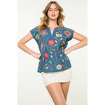 Flower Embroidered Textured Top