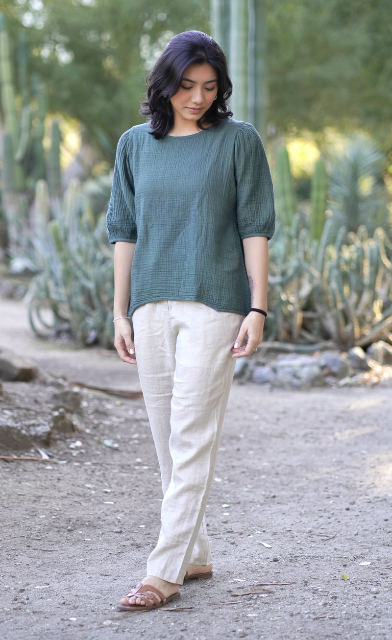 Coralee Double Cotton Gauze Top Green