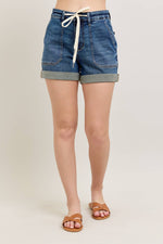 Dark Wash Cuffed Jogger Shorts