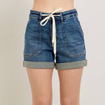 Dark Wash Cuffed Jogger Shorts