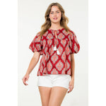 Puff Sleeve Tassel Tie Top