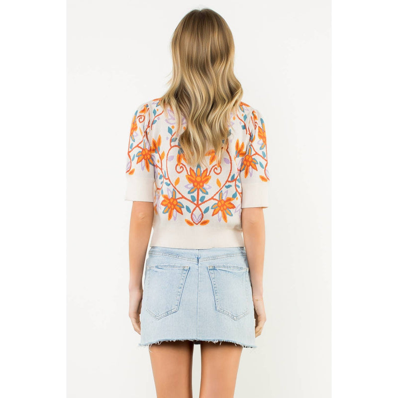 Short Sleeve Floral Knit Top