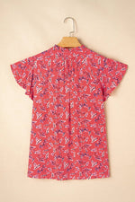 Floral Short Sleeve Crinkled Summer Blouse
