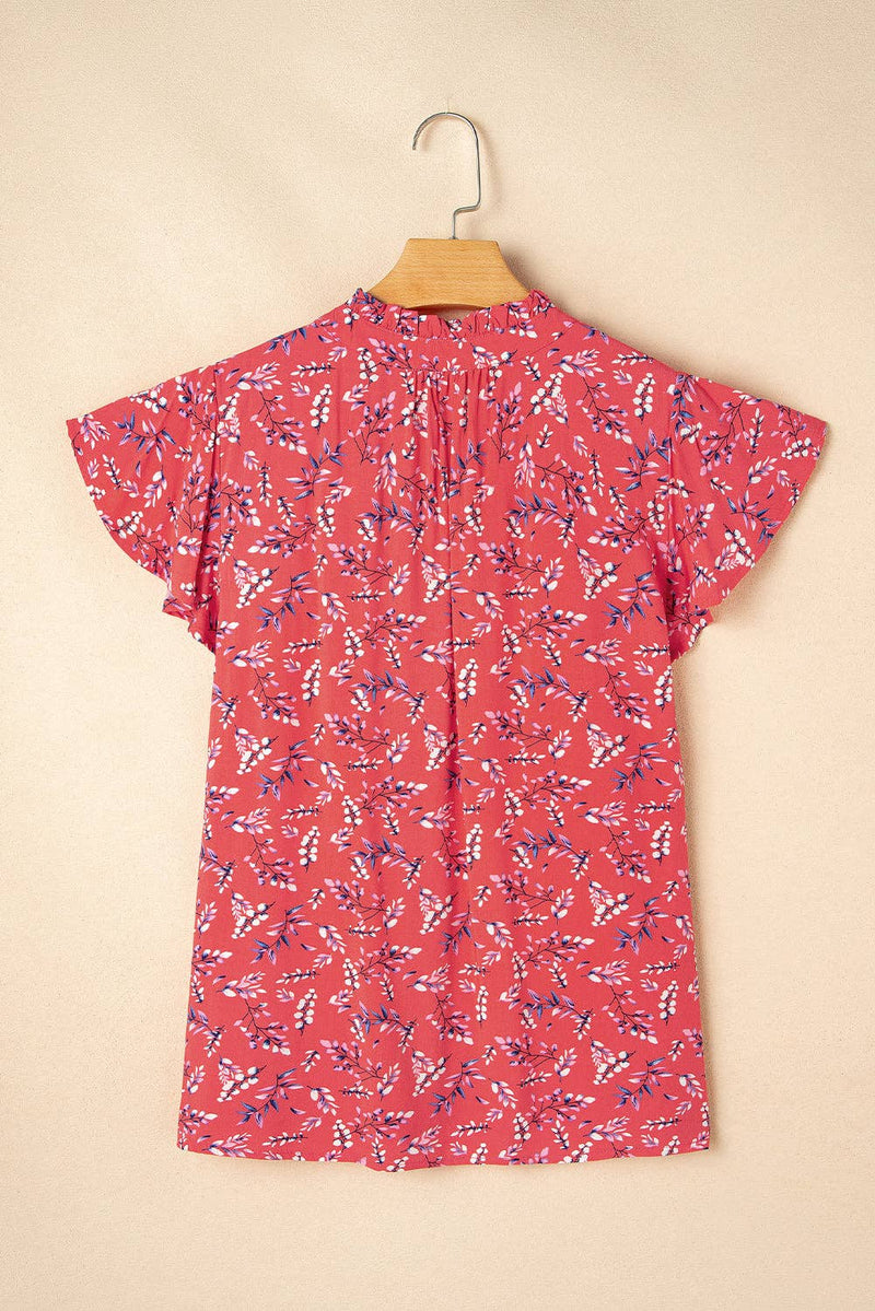 Floral Short Sleeve Crinkled Summer Blouse