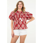 Puff Sleeve Tassel Tie Top