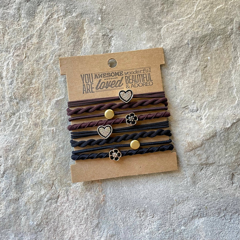 Charm Hair Ties on Kraft Card | Brown & Black