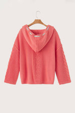 Cable Knit V Neck Hooded Pullover Sweater