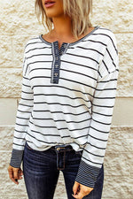 Striped Color Block Buttoned Waffle Knit Shirt