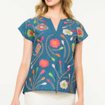 Flower Embroidered Textured Top