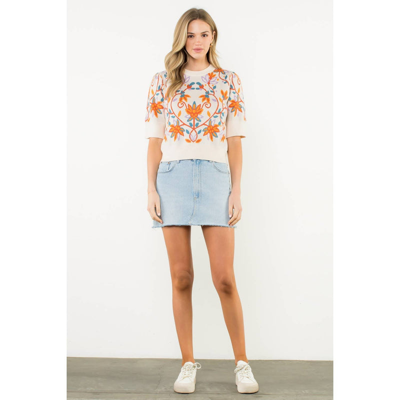 Short Sleeve Floral Knit Top