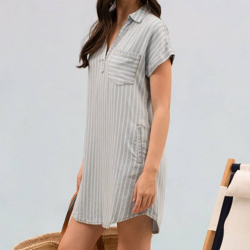 Stripe Chambray Collared Mini Dress