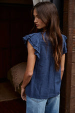 Woven Cotton Linen Button V-Neck Short SleeveTop