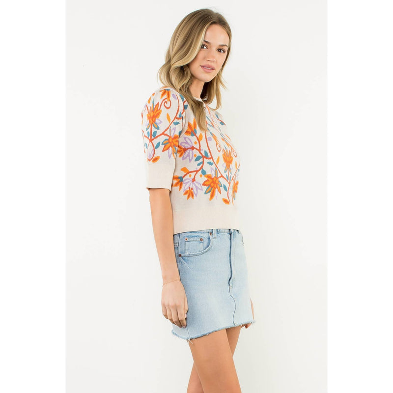 Short Sleeve Floral Knit Top