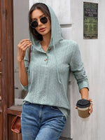 Eyelet Knit Hooded Tunic | Lightweight Button-Front Pullover