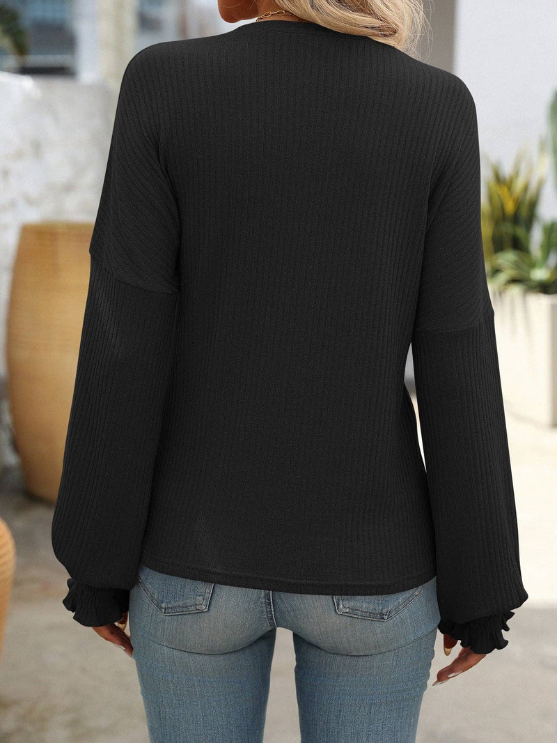 Women Loose Casual Pit Strip Long-sleeved Sweater