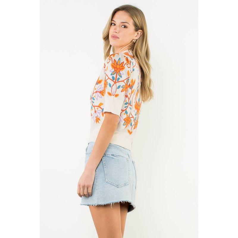 Short Sleeve Floral Knit Top