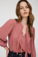 Front Tie Pleated Front 3/4 Sleeve Top