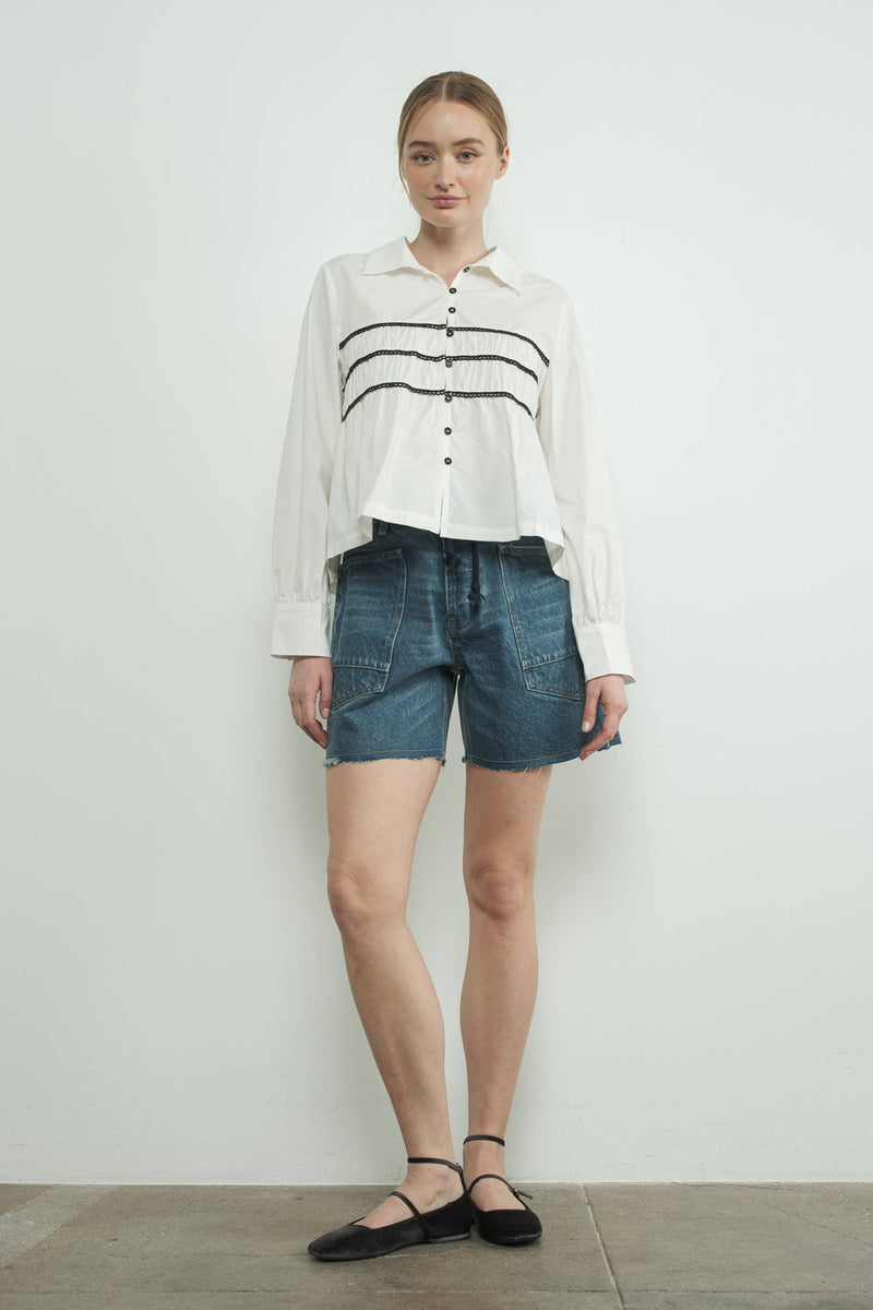 CONTRAST LACE BABYDOLL BUTTON DOWN SHIRTS