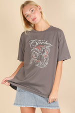 Oversized Cowboy Graphic Screen Print Knit Top