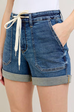 Dark Wash Cuffed Jogger Shorts