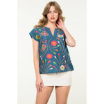 Flower Embroidered Textured Top