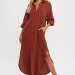 Button-up Maxi Shirt Dress w/ Pocket