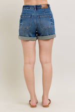 Dark Wash Cuffed Jogger Shorts