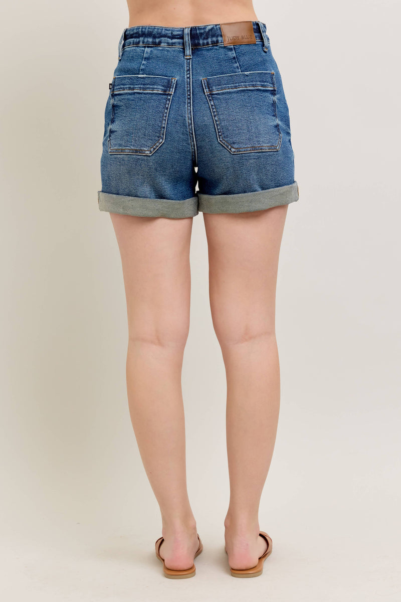 Dark Wash Cuffed Jogger Shorts