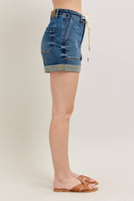Dark Wash Cuffed Jogger Shorts