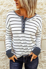 Striped Color Block Buttoned Waffle Knit Shirt