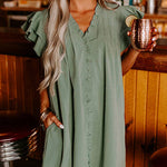Ruffle Short Sleeve Buttoned Dress