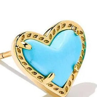 Kendra Scott Ari Heart Stud In Gold Turquoise
