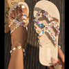 Beige sandals with colorful straps 
