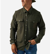 man wearing an olive shirt on a white background