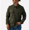 man wearing an olive shirt on a white background