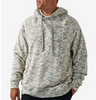 Man wearing a sweatshirt with a muted camo pattern